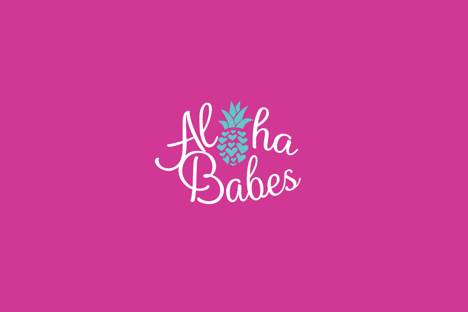 Clothing Company Logo Design. Aloha Babes in a script font but instead of an O there is a pineapple. By William Moschell Design Works. Honolulu, Hawaii logo graphic designer.