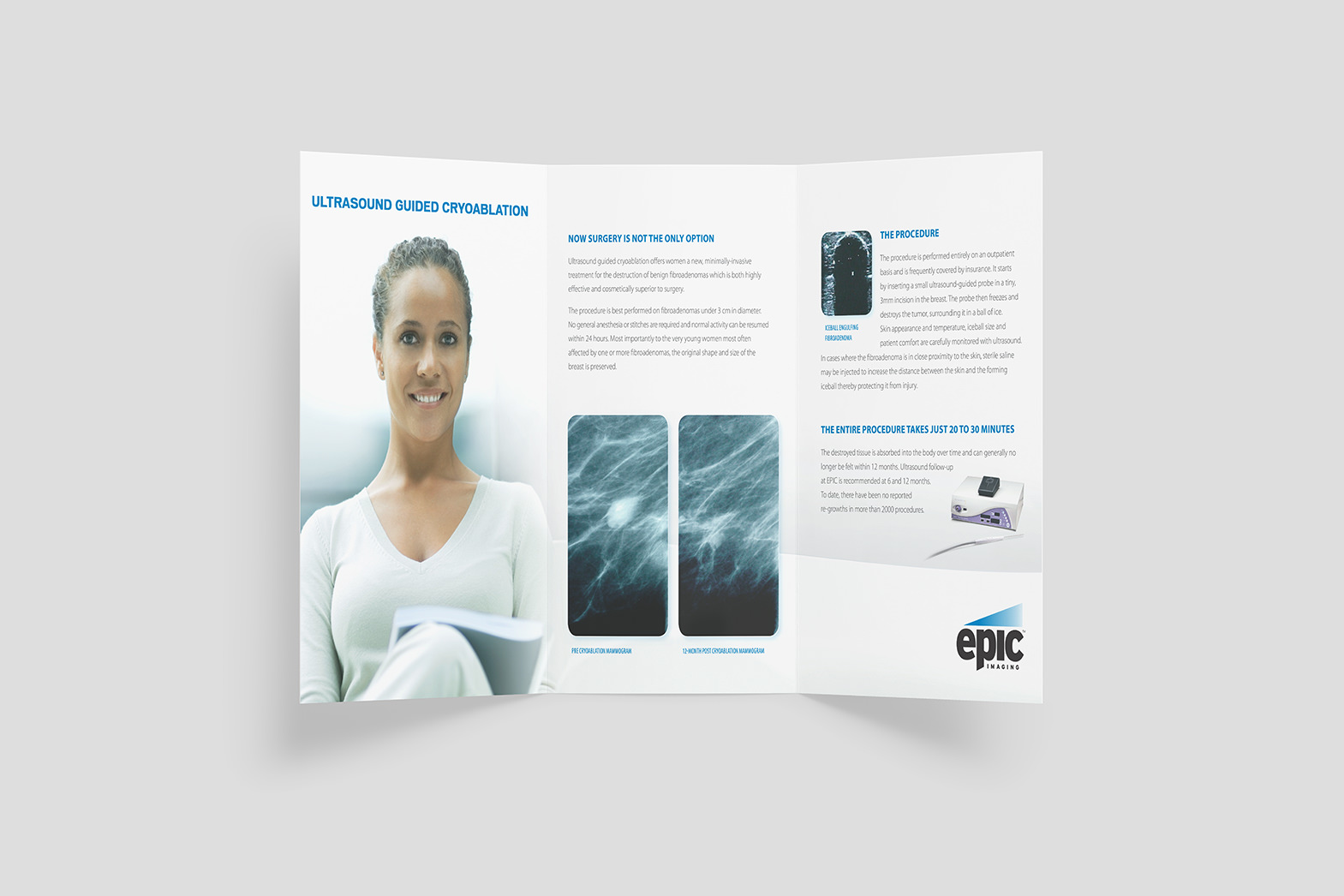 Medical Marketing Collateral design. Epic Cryoablation brochure spread By William Moschell Design Works. Honolulu, Hawaii tri-fold brochure graphic designer.