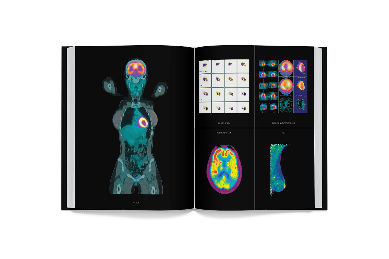 Book design. Epic leave behind book spread 3. This shows different scan technologies and imaging capabilities. By William Moschell Design Works. Honolulu, Hawaii medical book graphic designer.