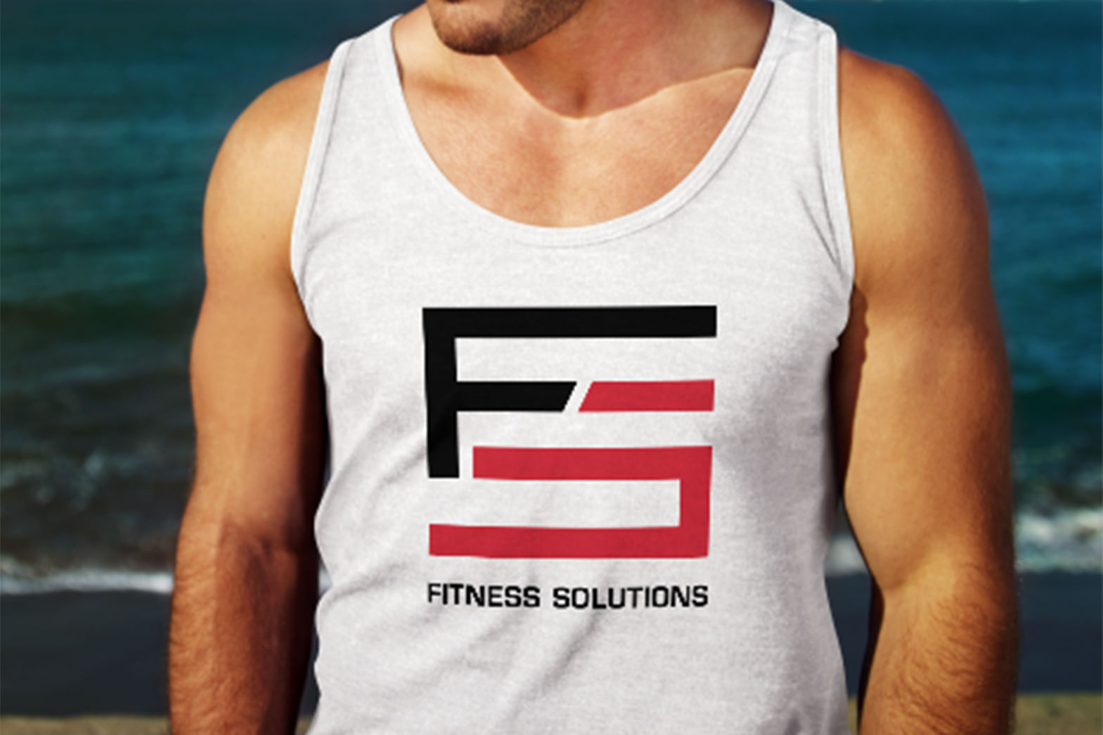 Shirt design. Fitness Solutions logo on a tank top. By William Moschell Design Works. Honolulu, Hawaii shirt graphic designer.