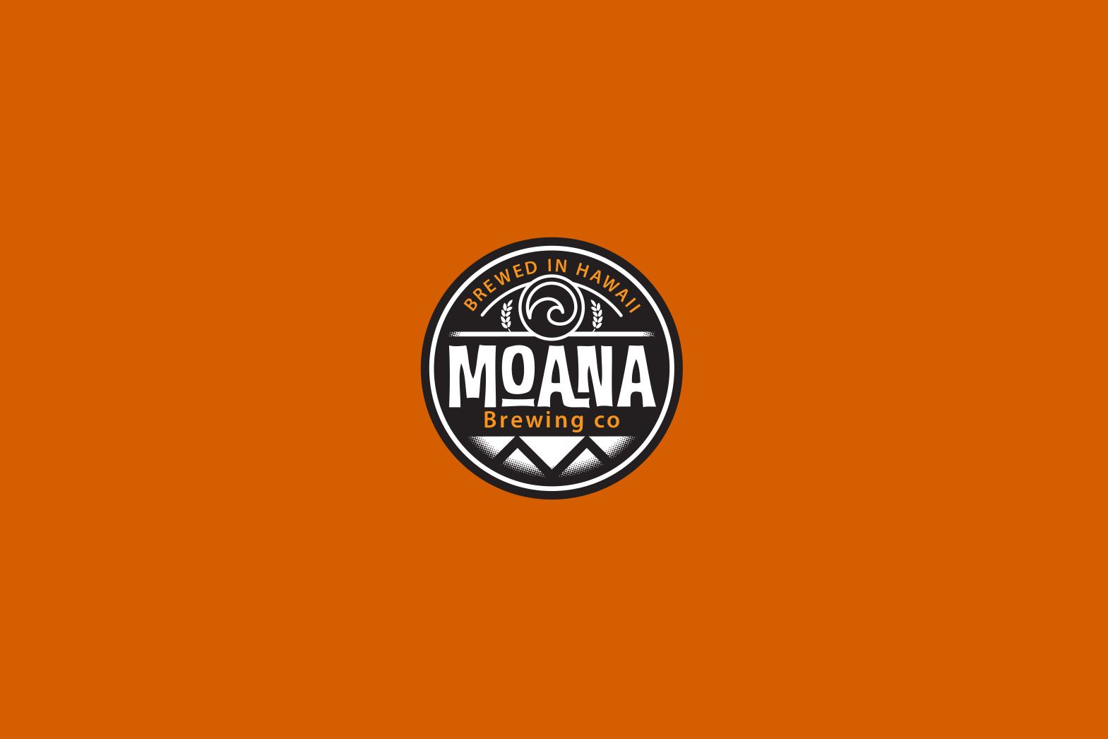 Brewery Logo Design. Circular logo with Moana in the middle in a tiki font. By William Moschell Design Works. Honolulu, Hawaii logo graphic designer.