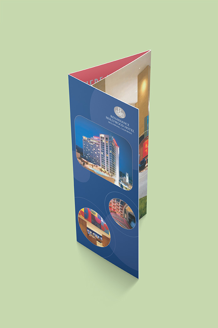 Hospitality marketing material design. Renaissance Hollywood Rack Brochure. By William Moschell Design Works. Honolulu, Hawaii hotel rack brochure graphic designer.