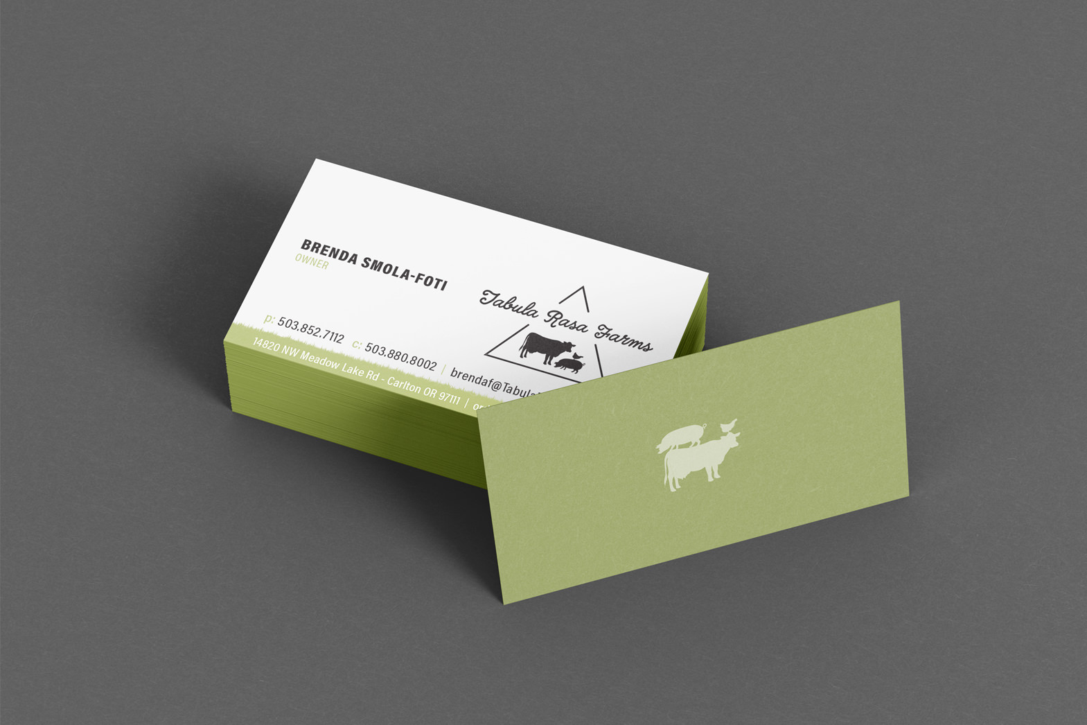 Agriculture stationary design. Tabula Rasa Farms business card By William Moschell Design Works. Honolulu, Hawaii business card graphic designer.