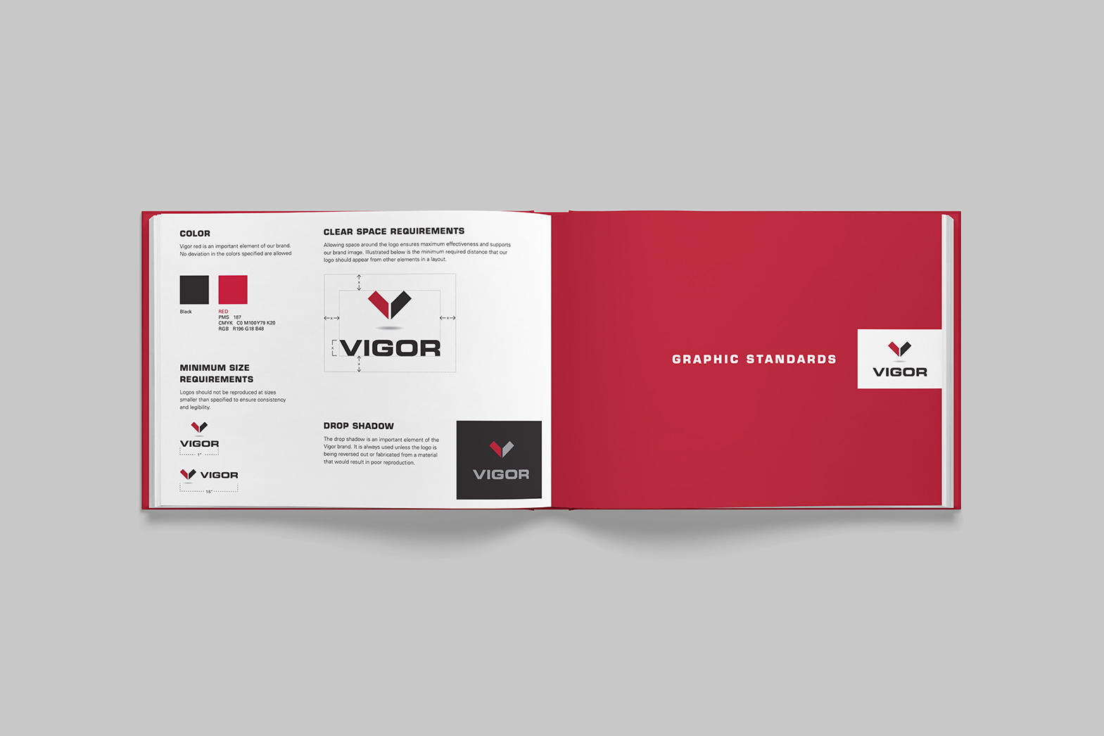 Industrial manufacturing branding standards design. Vigor brand standards book. By William Moschell Design Works. Honolulu, Hawaii brand standards graphic designer.