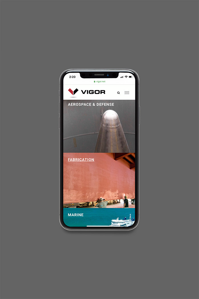 Industrial manufacturing digital design. Vigor Mobile Website. By William Moschell Design Works. Honolulu, Hawaii website graphic designer.