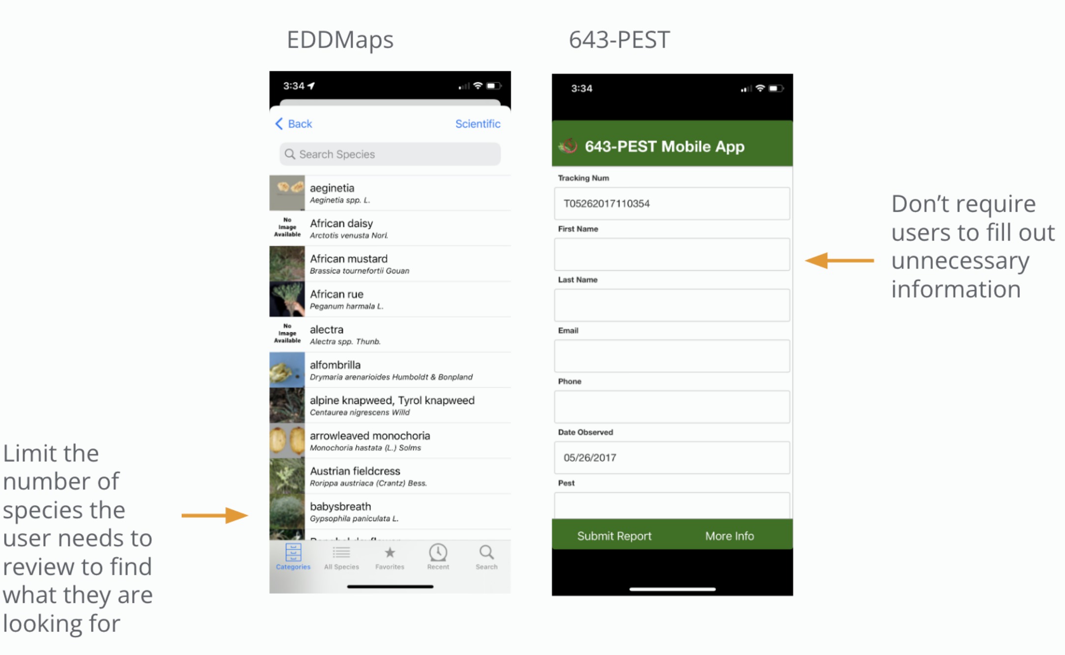 invasive competitors EDDMaps and 643-PEST app screens